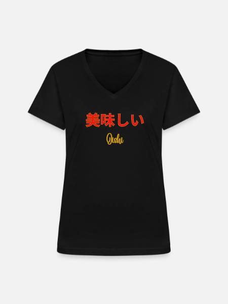 Oishi 3 Lecker - Frauen-T-Shirt mit V-Ausschnitt - Schwarz