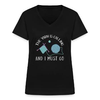 Stricken Stricknadel Wolle Lustiges - Frauen-T-Shirt mit V-Ausschnitt - Schwarz - Vorne - Lela (165cm)