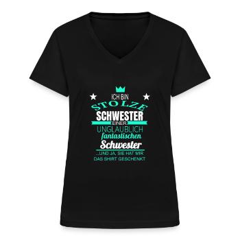 Schwester Stolze Schwester - Frauen-T-Shirt mit V-Ausschnitt - Schwarz - Vorne - Lela (165cm)