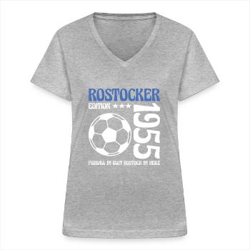 Rostocker Geburtstag 1955 Fußball Geschenk - Frauen-T-Shirt mit V-Ausschnitt - Grau meliert - Vorne - Lela (165cm)