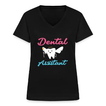 Assistante dentaire hygiéniste - T-shirt col V Femme - noir - Devant - Lela (165cm)