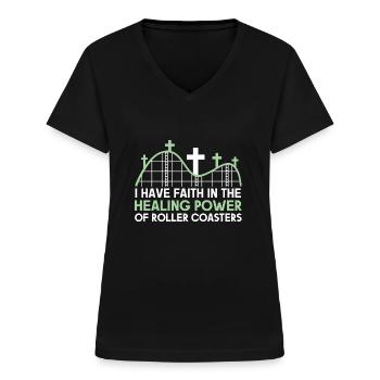 Achterbahn Freizeitpark Vergnügungspark - Frauen-T-Shirt mit V-Ausschnitt - Schwarz - Vorne - Lela (165cm)
