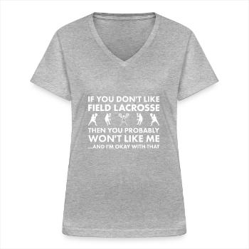 Sport si vous n’aimez pas la crosse au champ - T-shirt col V Femme - gris chiné - Devant - Lela (165cm)