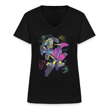 Transformers G1 Skizze Optimus Prime Und Bumblebee - Frauen-T-Shirt mit V-Ausschnitt - Schwarz - Vorne - Lela (165cm)