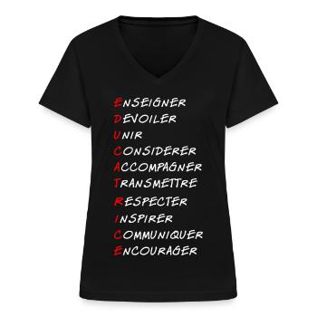 Éducatrice - T-shirt col V Femme - noir - Devant - Lela (165cm)