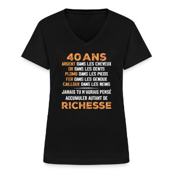 40 Ans Cadeau D'anniversaire Drôle Cadeau 40 ans - T-shirt col V Femme - noir - Devant - Lela (165cm)
