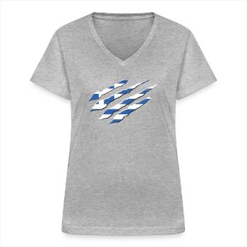 Grèce Drapeau Hellas Athènes Drapeau grec - T-shirt col V Femme - gris chiné - Devant - Lela (165cm)