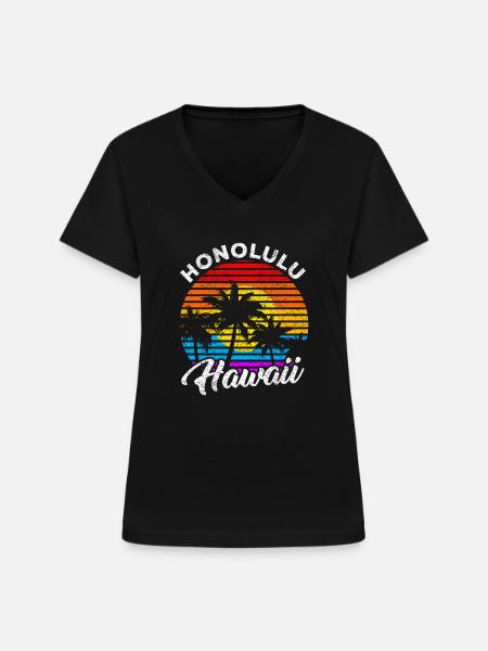 Honolulu Hawaii - Frauen-T-Shirt mit V-Ausschnitt - Schwarz