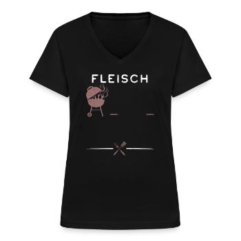 Fleisch - BBQ - Frauen-T-Shirt mit V-Ausschnitt - Schwarz - Vorne - Lela (165cm)