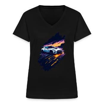 Sports car - Women's V-neck T-shirt - black - Front - Lela (165cm)
