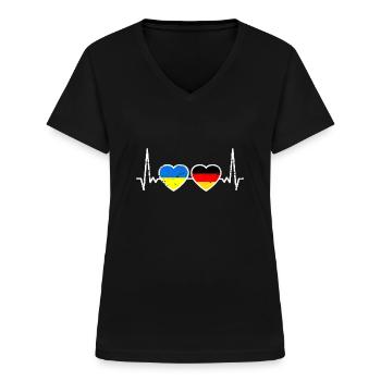 Deutschland Ukraine Flagge Herzschlag Liebe - Frauen-T-Shirt mit V-Ausschnitt - Schwarz - Vorne - Lela (165cm)