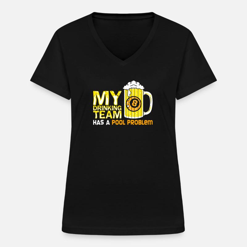 POOL / BILLIARDS: Poolproblem - T-shirt med V-hals til damer - sort