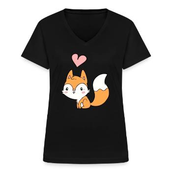 Fox - Women's V-neck T-shirt - black - Front - Lela (165cm)