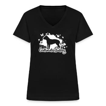 CONTINENTAL BULLDOG Hunde Hund Wilsigns - Frauen-T-Shirt mit V-Ausschnitt - Schwarz - Vorne - Lela (165cm)