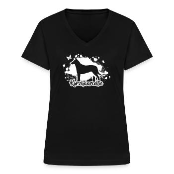 KURZHAARCOLLIE Hund Hunde Collie Wilsigns - Frauen-T-Shirt mit V-Ausschnitt - Schwarz - Vorne - Lela (165cm)