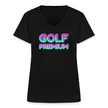 GOLF PREMIUM 80s 90s NEON GOLFER GREEN SLOGAN MOTIF - Women's V-neck T-shirt - black - Front - Lela (165cm)