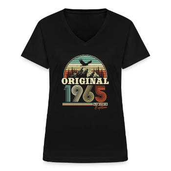 Jahrgang 1965 Vintage Retro Geburtstag Geschenk - Frauen-T-Shirt mit V-Ausschnitt - Schwarz - Vorne - Lela (165cm)