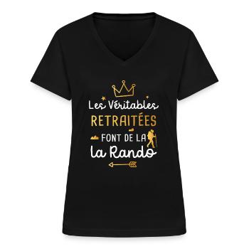 Retraitée cadeau drôle randonnée retraite rando - T-shirt col V Femme - noir - Devant - Lela (165cm)