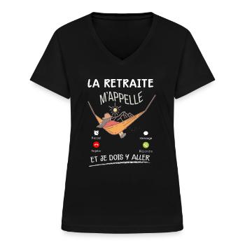 Femme Retraitée La Retraite M'Appelle - T-shirt col V Femme - noir - Devant - Lela (165cm)
