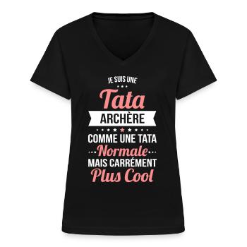 Tata archère comme une tata normale plus cool - T-shirt col V Femme - noir - Devant - Lela (165cm)