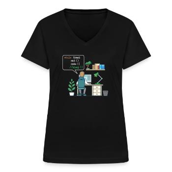 Eat Code Sleep | Funny Coder Programmer - Women's V-neck T-shirt - black - Front - Lela (165cm)