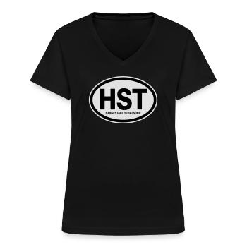 HST Hansestadt Stralsund - Frauen-T-Shirt mit V-Ausschnitt - Schwarz - Vorne - Lela (165cm)