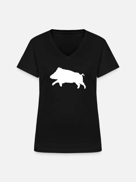 Anpassbares Wildschwein-T-Shirt - Frauen-T-Shirt mit V-Ausschnitt - Schwarz