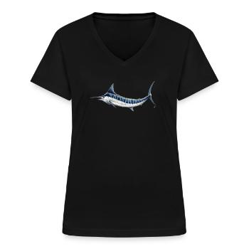 Blue Marlin - Blauer Marlin - Espadon - Fisch - Frauen-T-Shirt mit V-Ausschnitt - Schwarz - Vorne - Lela (165cm)