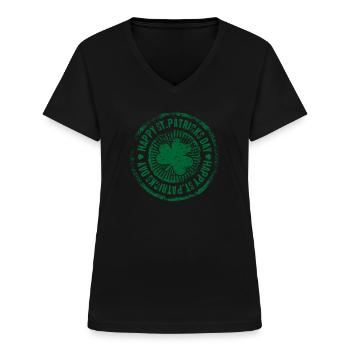 St. Patrick's Day Grüner Stempelkreis - Frauen-T-Shirt mit V-Ausschnitt - Schwarz - Vorne - Lela (165cm)
