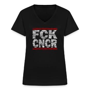 FCK Cancer – Stark gegen Krebs - Frauen-T-Shirt mit V-Ausschnitt - Schwarz - Vorne - Lela (165cm)