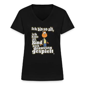 Ich habe draussen gespielt Festival funshirt - Frauen-T-Shirt mit V-Ausschnitt - Schwarz - Vorne - Lela (165cm)
