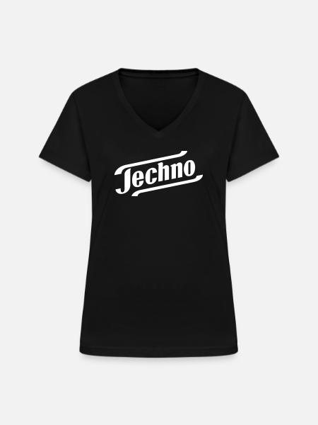 TECHNO - Frauen-T-Shirt mit V-Ausschnitt - Schwarz