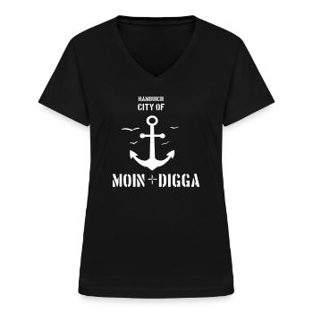 Hamburg - Hambuich City of Moin + Digga - Frauen-T-Shirt mit V-Ausschnitt - Schwarz - Vorne - Lela (165cm)