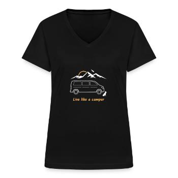 live like a camper, Van, Bus, Geschenk, Berg, - Frauen-T-Shirt mit V-Ausschnitt - Schwarz - Vorne - Lela (165cm)