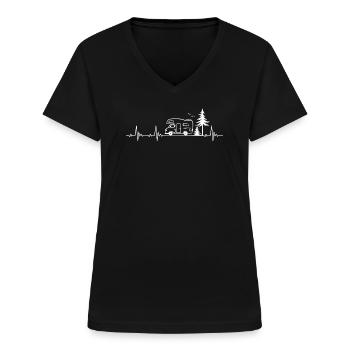 Wohnmobil Wohnwagen Camping Wald Herzschlag - Frauen-T-Shirt mit V-Ausschnitt - Schwarz - Vorne - Lela (165cm)