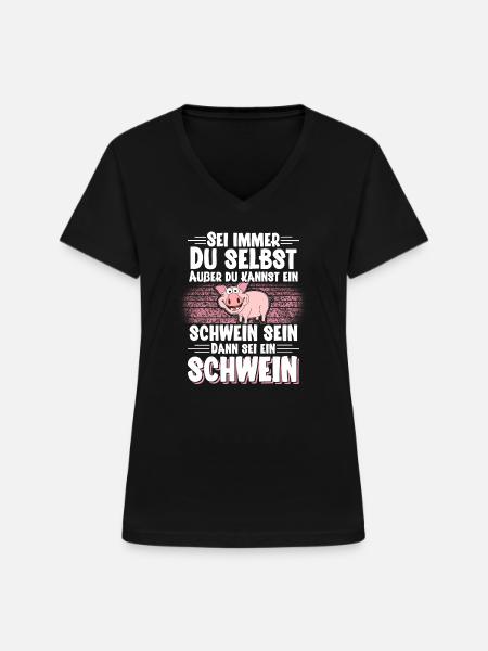 Schwein - Frauen-T-Shirt mit V-Ausschnitt - Schwarz