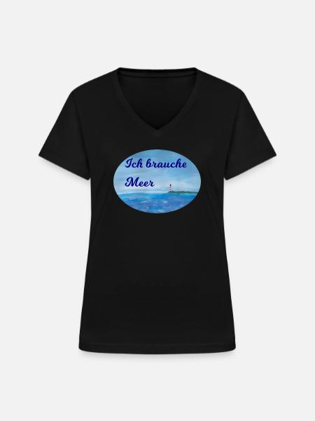 Meer Spruch - Frauen-T-Shirt mit V-Ausschnitt - Schwarz