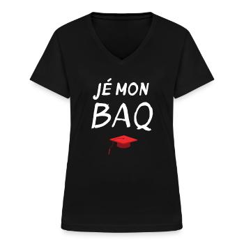 diplôme, bac, bachelier, bachelière - T-shirt col V Femme - noir - Devant - Lela (165cm)