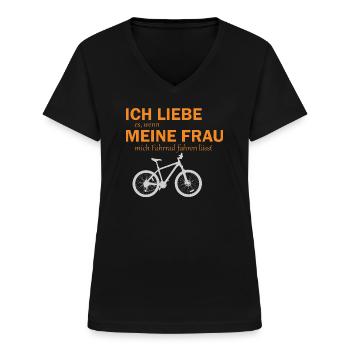 Ich liebe meine Frau Fahrrad - Frauen-T-Shirt mit V-Ausschnitt - Schwarz - Vorne - Lela (165cm)