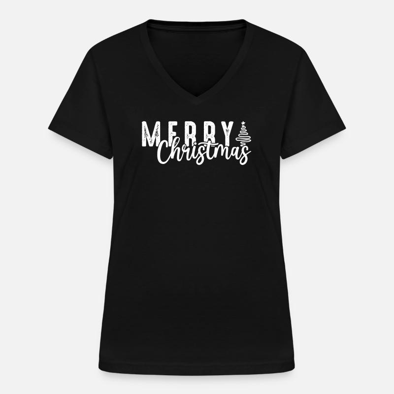 Merry Christmas Script Overlay - Women's V-neck T-shirt - black