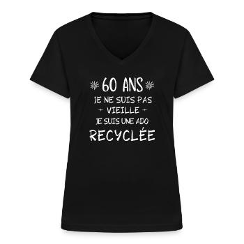 60 ans, anniversaire 60 ans, anniversaire humour - T-shirt col V Femme - noir - Devant - Lela (165cm)