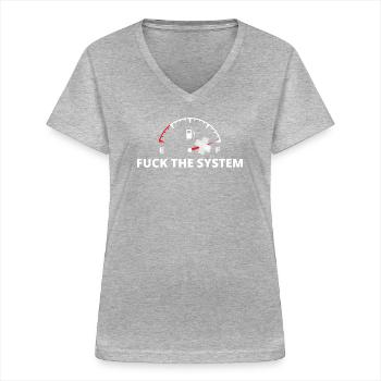Rebel Gauge Anti-System Print - Women's V-neck T-shirt - sports grey - Front - Lela (165cm)