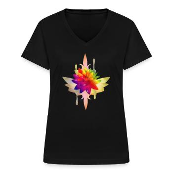 leuchtend bunte Fantasie Lotos Blüte - Frauen-T-Shirt mit V-Ausschnitt - Schwarz - Vorne - Lela (165cm)