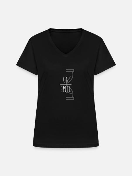 Zeit - Frauen-T-Shirt mit V-Ausschnitt - Schwarz