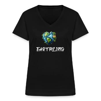 Earthling Weltbürger - Frauen-T-Shirt mit V-Ausschnitt - Schwarz - Vorne - Lela (165cm)