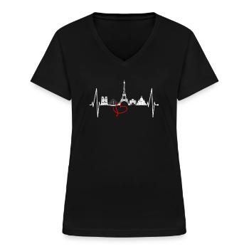 Paris Skyline Herzschlag Eiffelturm Frankreich - Frauen-T-Shirt mit V-Ausschnitt - Schwarz - Vorne - Lela (165cm)