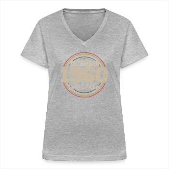 Die Legenden wurden im Dezember 1960 - 1960 geboren - Frauen-T-Shirt mit V-Ausschnitt - Grau meliert - Vorne - Lela (165cm)