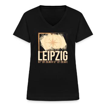 Leipzig Koordinaten - Frauen-T-Shirt mit V-Ausschnitt - Schwarz - Vorne - Lela (165cm)