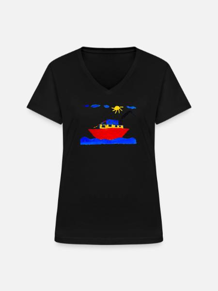 Feriendampfer - Frauen-T-Shirt mit V-Ausschnitt - Schwarz