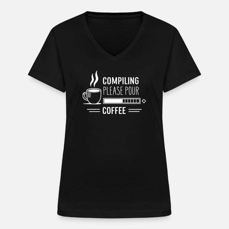 Programmers generate code from coffee - Women's V-neck T-shirt - black